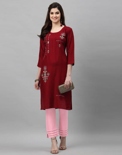 Maroon Embroidered Kurti | Leemboodi