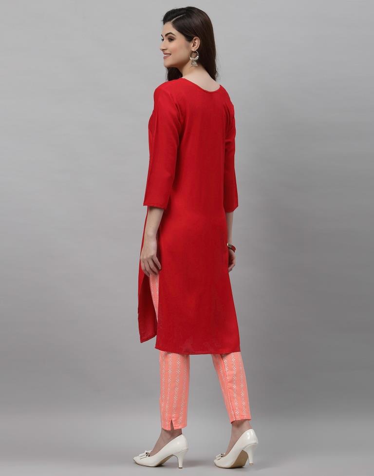 Red Embroidered Kurti | Leemboodi