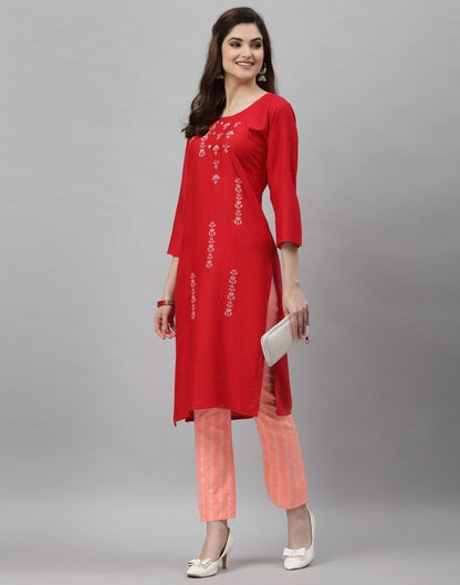 Red Embroidered Kurti | Leemboodi