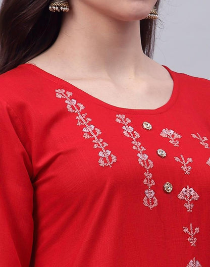 Red Embroidered Kurti | Leemboodi