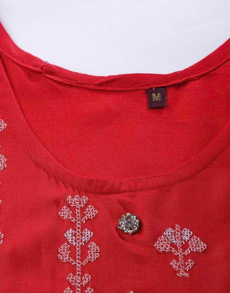 Red Embroidered Kurti | Leemboodi