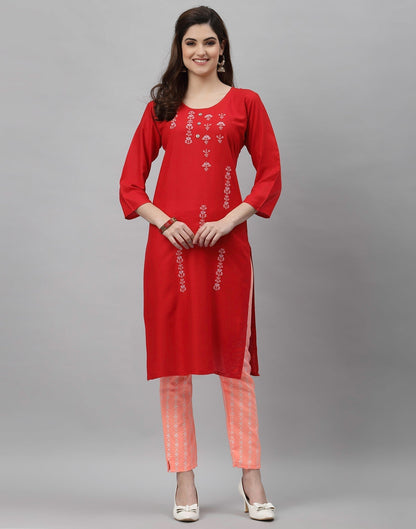 Red Embroidered Kurti | Leemboodi