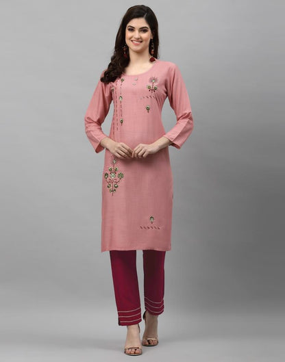 Light Pink Embroidered Kurti | Leemboodi