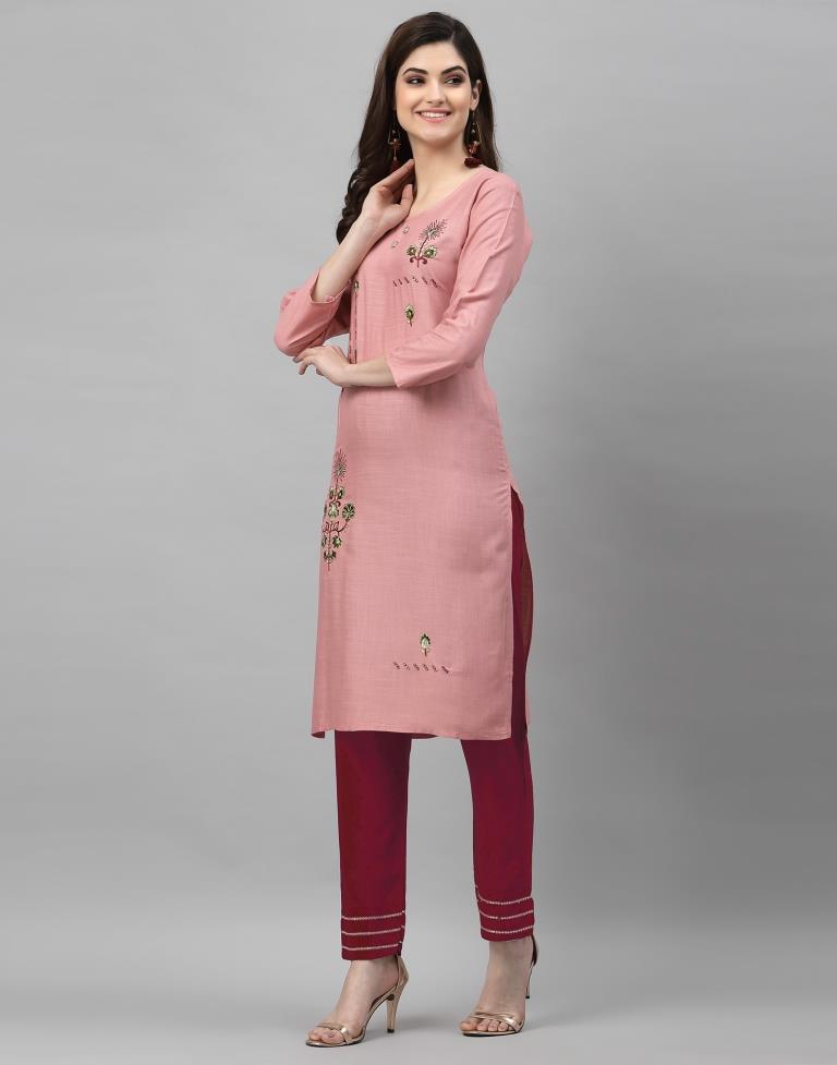 Light Pink Embroidered Kurti | Leemboodi