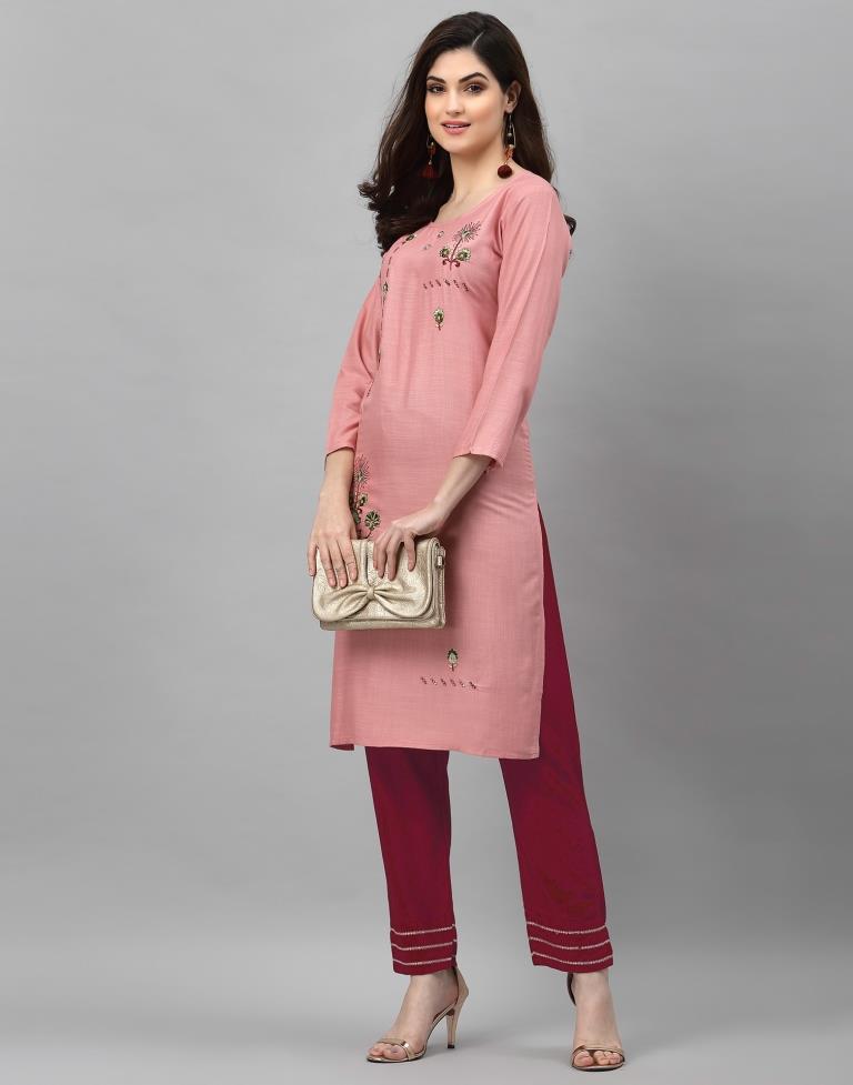 Light Pink Embroidered Kurti | Leemboodi