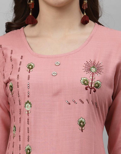 Light Pink Embroidered Kurti | Leemboodi