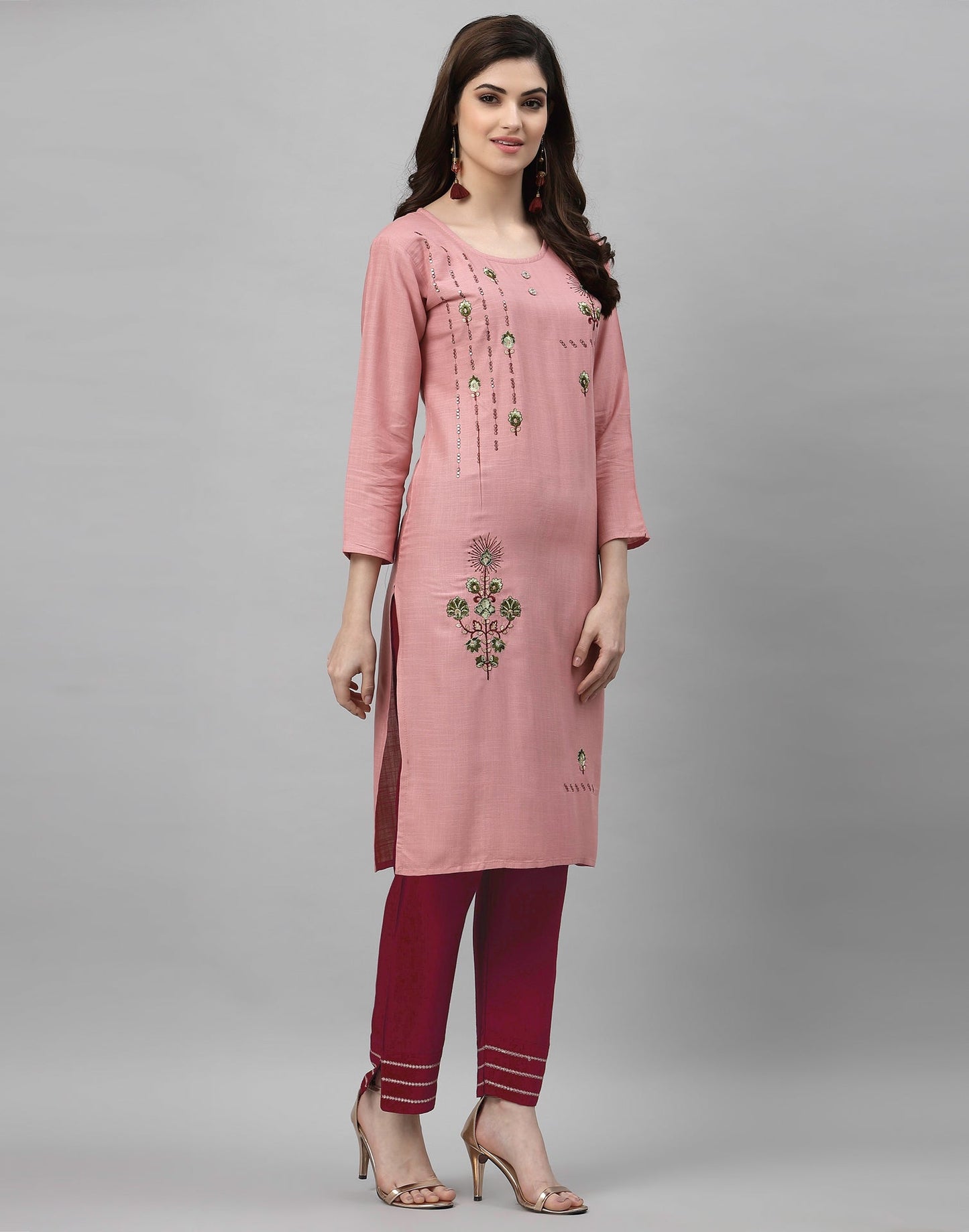 Light Pink Embroidered Kurti | Leemboodi