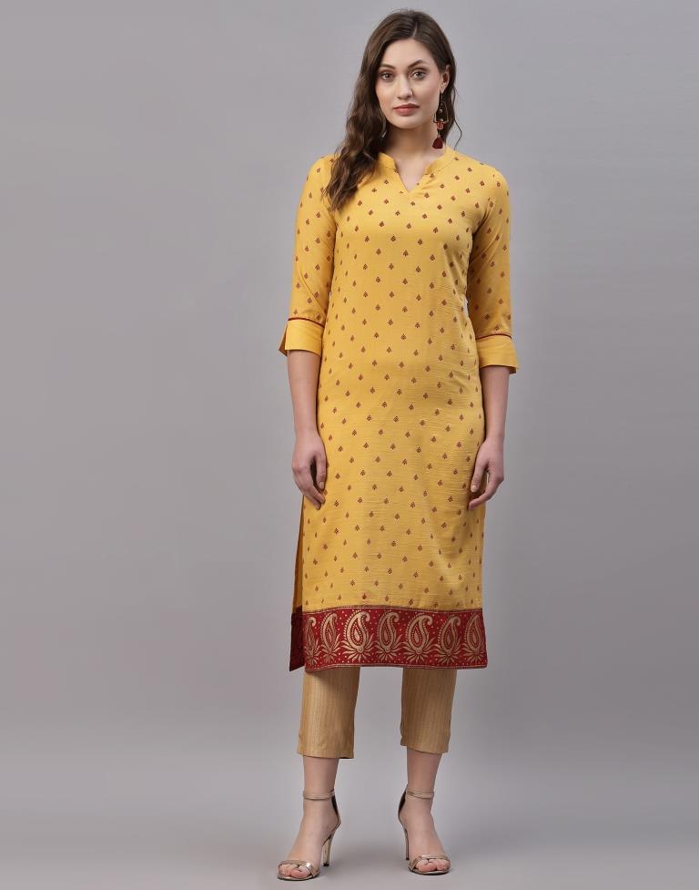 Lemon Yellow Printed Kurti | Sudathi