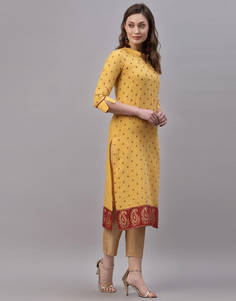 Lemon Yellow Printed Kurti | Sudathi