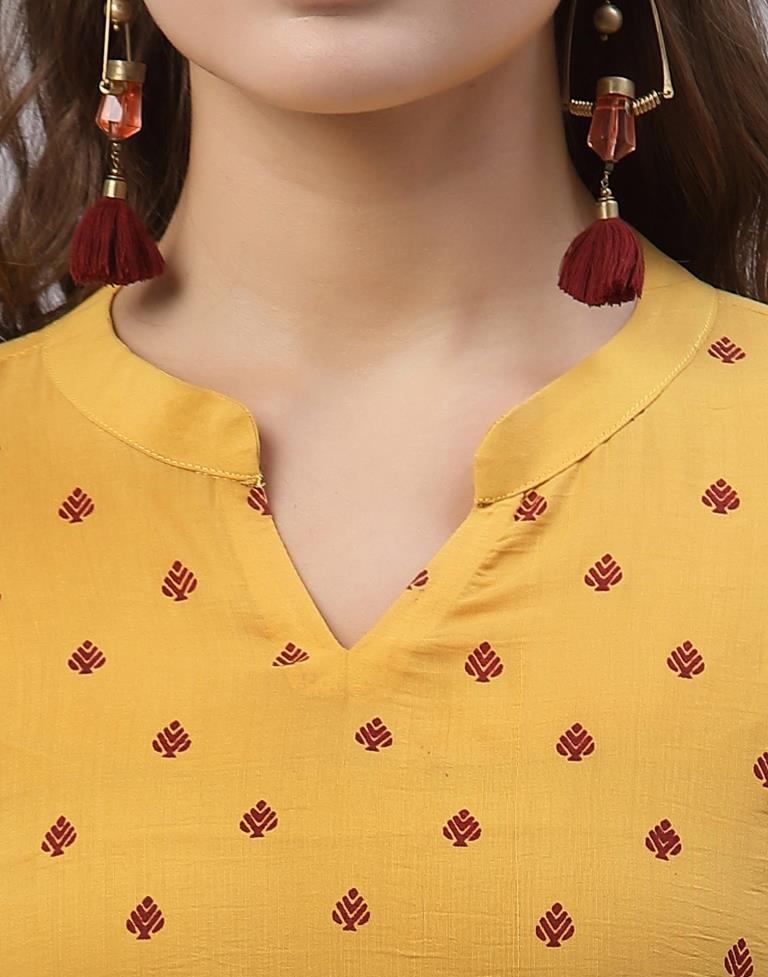 Lemon Yellow Printed Kurti | Sudathi