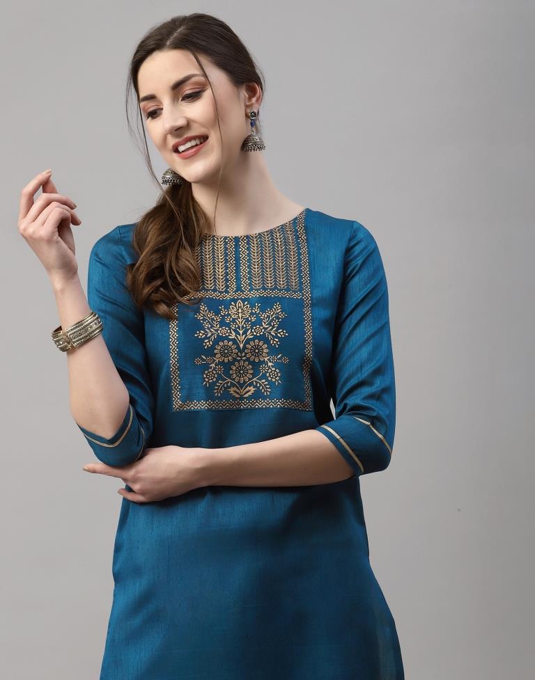 Teal Printed Kurti | Leemboodi