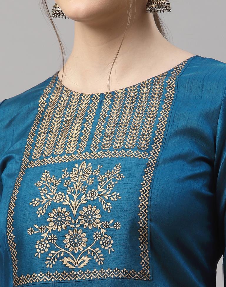 Teal Printed Kurti | Leemboodi