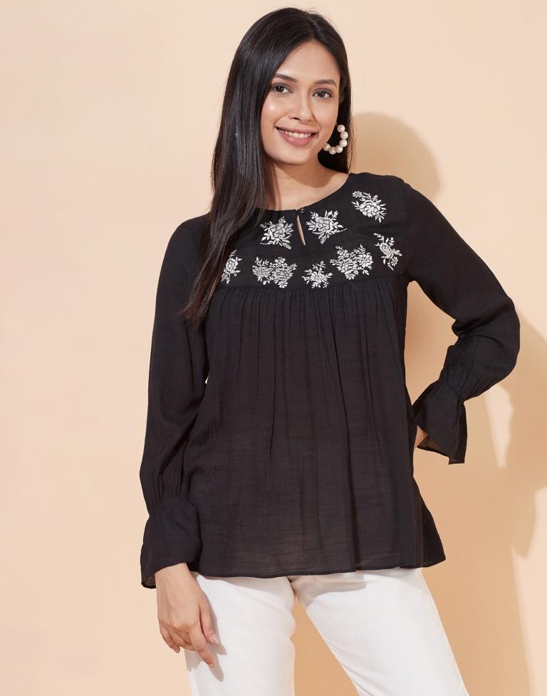 Black Gathered Top | Sudathi