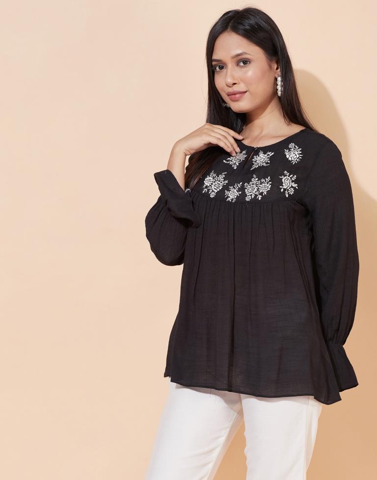 Black Gathered Top | Sudathi