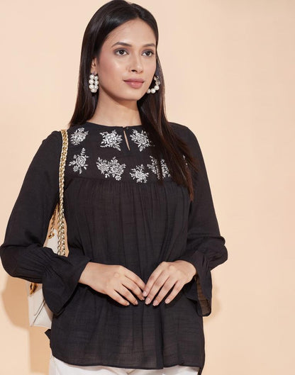 Black Gathered Top | Sudathi