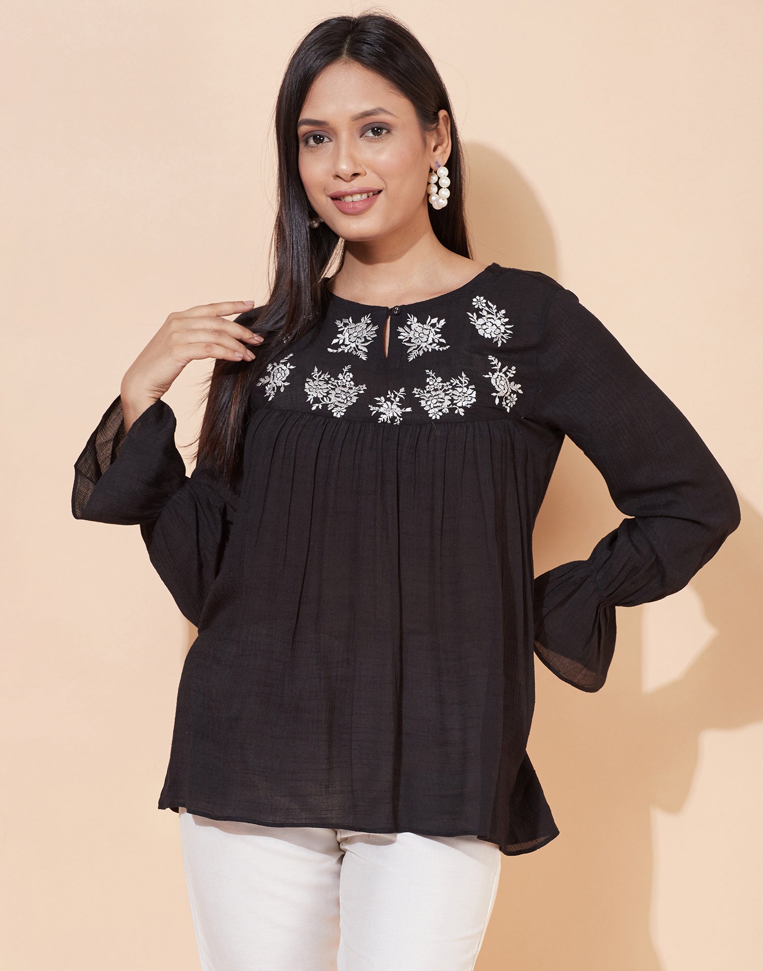 Black Gathered Top | Sudathi