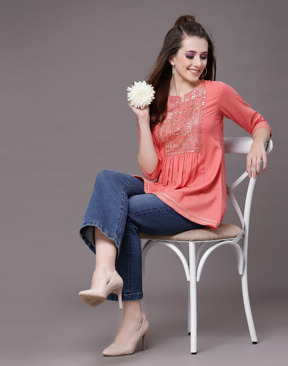 Peach Embroidered Top | Sudathi