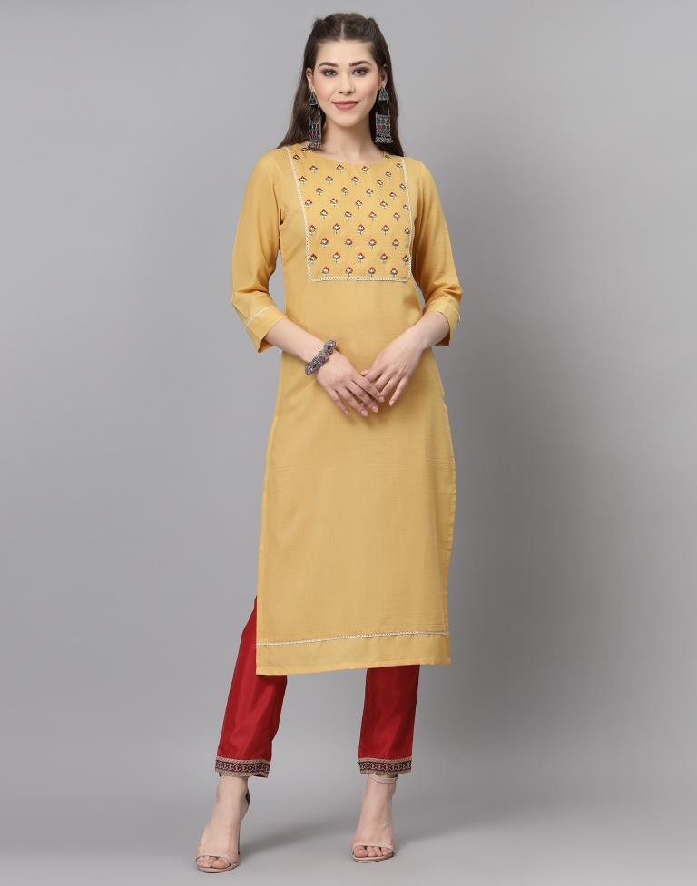 Lemon Yellow Embroidered Kurti | Sudathi