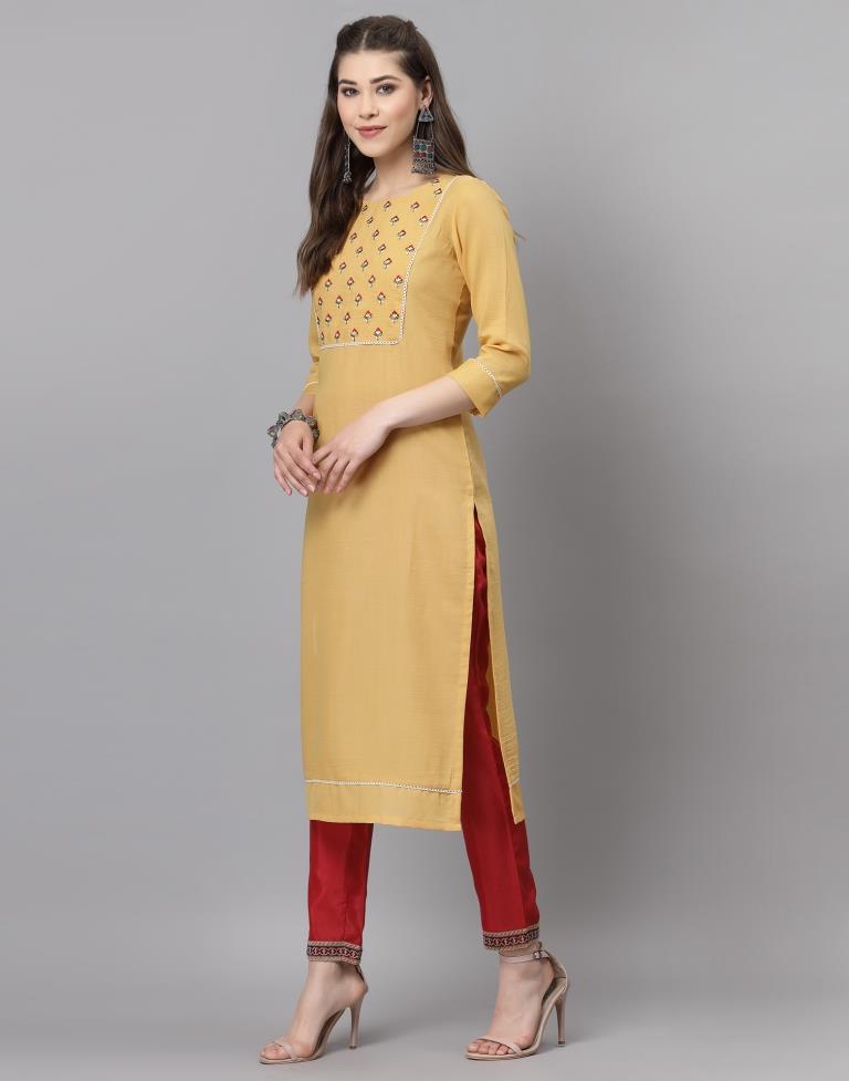 Lemon Yellow Embroidered Kurti | Sudathi