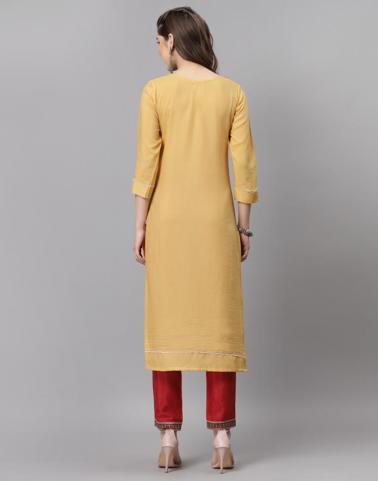 Lemon Yellow Embroidered Kurti | Sudathi