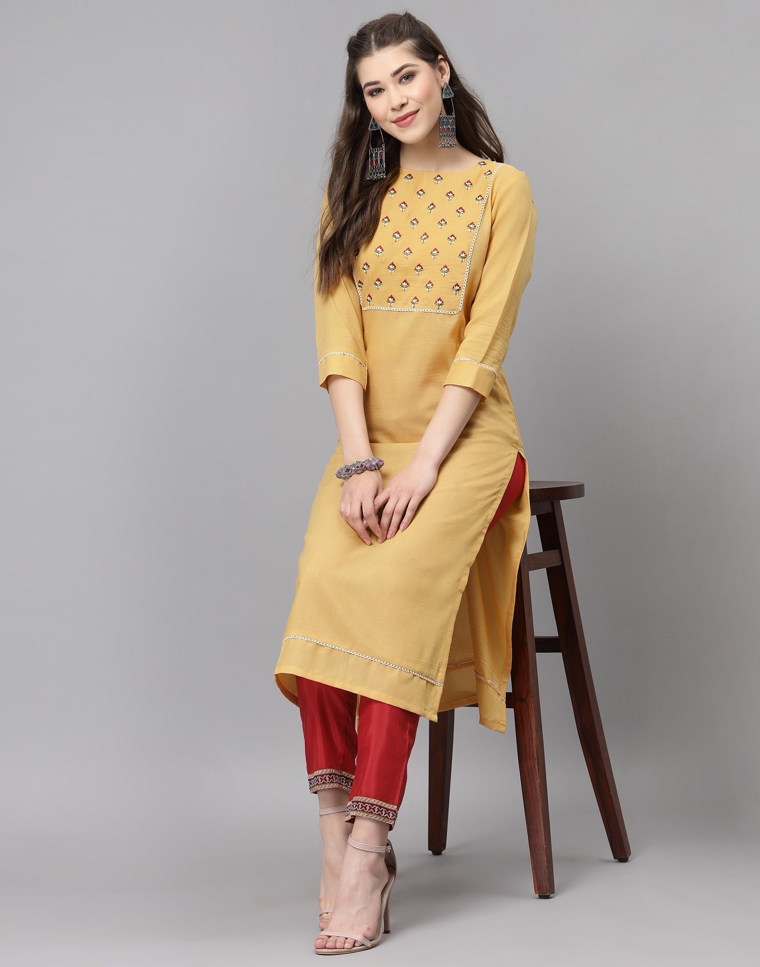 Lemon Yellow Embroidered Kurti | Sudathi