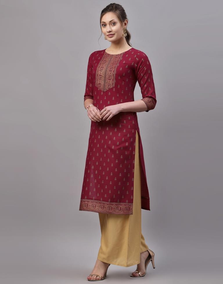 Maroon Printed Kurti | Leemboodi