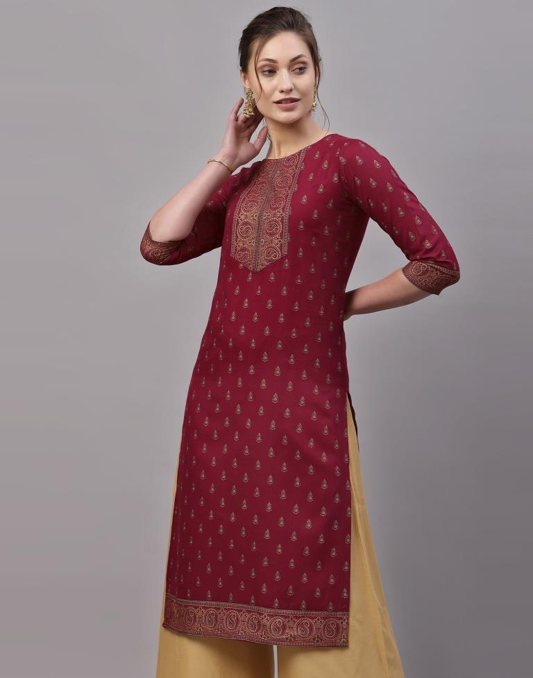 Maroon Printed Kurti | Leemboodi