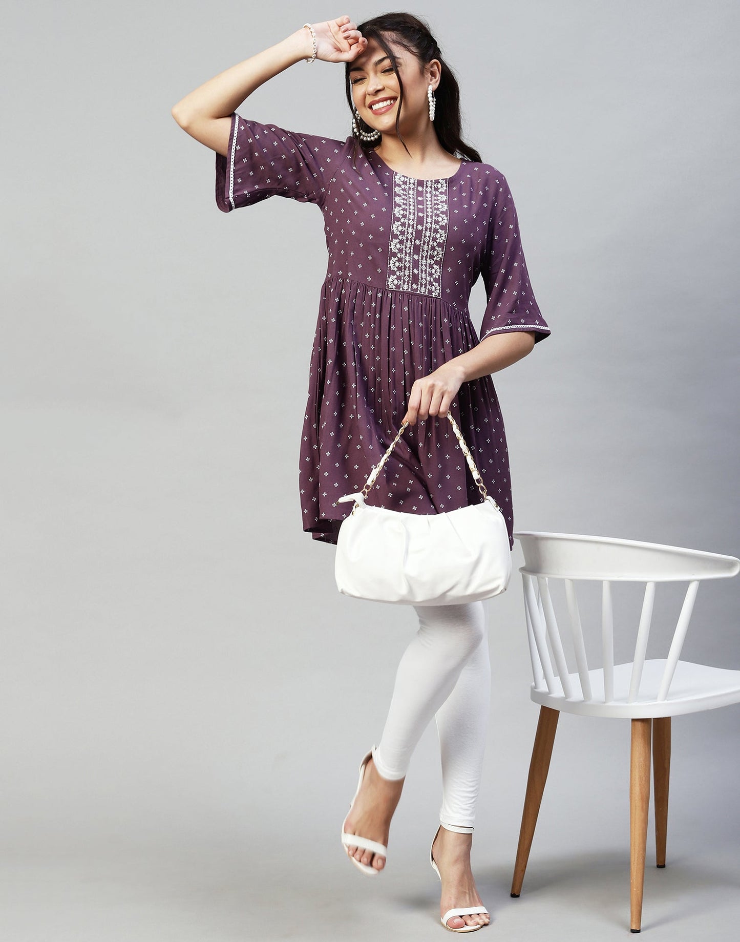 Lavender Gathered Tunic Top | Sudathi