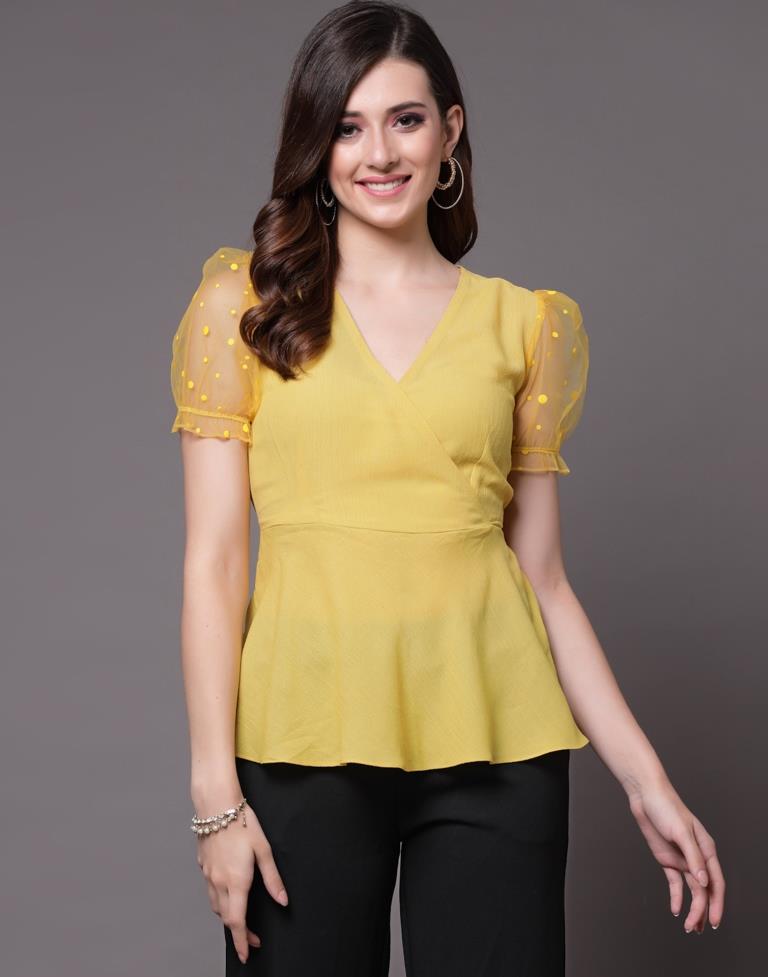 Yellow Plain Georgette Top | Sudathi