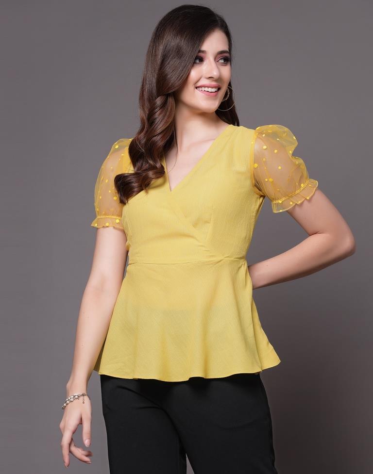 Yellow Plain Georgette Top | Sudathi