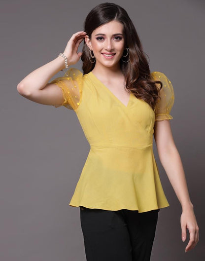 Yellow Plain Georgette Top | Sudathi