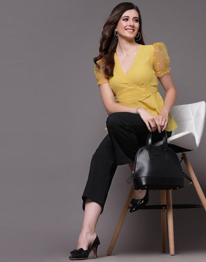 Yellow Plain Georgette Top | Sudathi