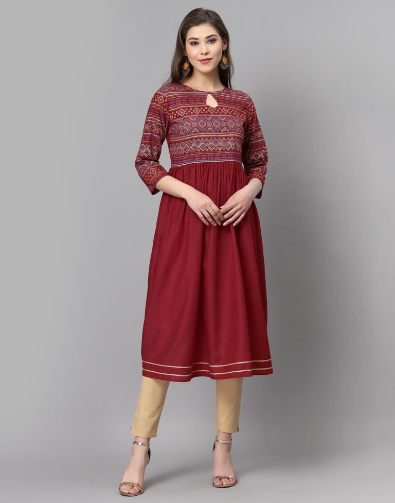 Reddish Brown Flared Kurti | Sudathi