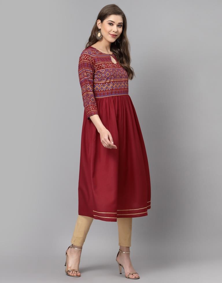 Reddish Brown Flared Kurti | Sudathi