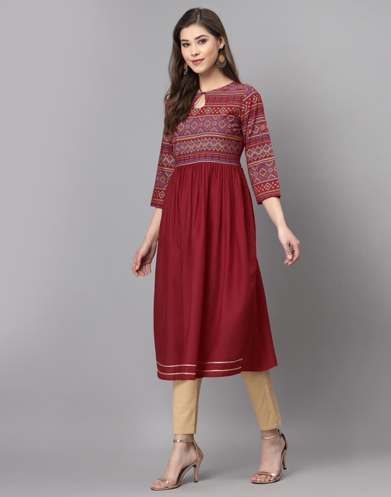 Reddish Brown Flared Kurti | Sudathi