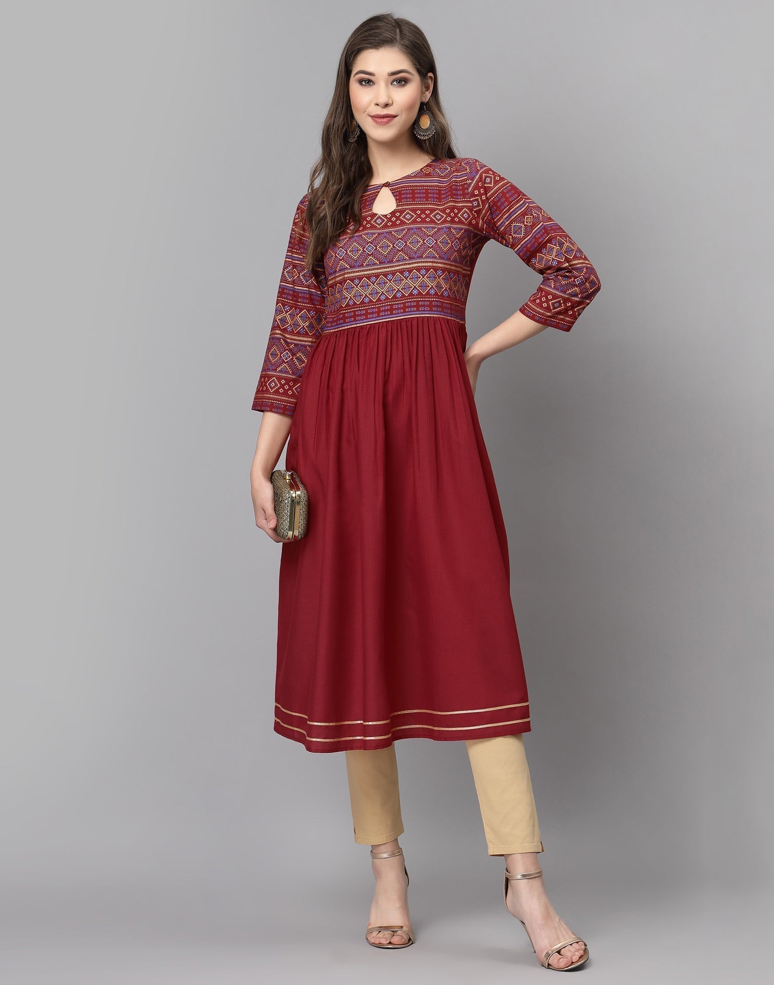 Reddish Brown Flared Kurti | Sudathi