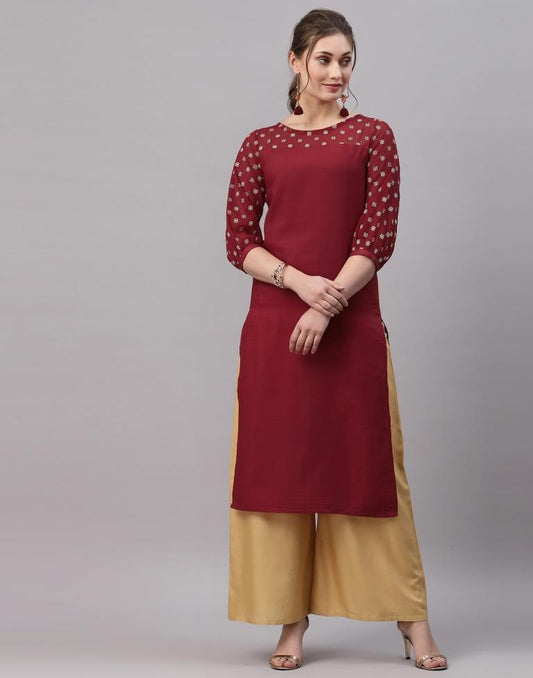 Maroon Printed Kurti | Leemboodi