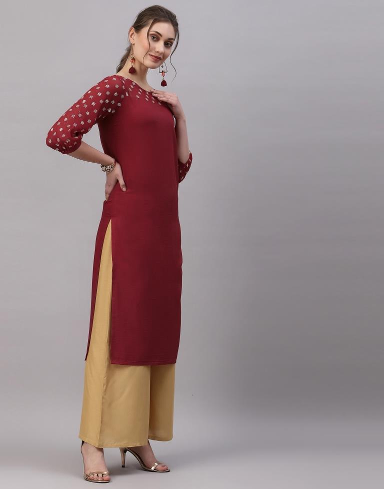 Maroon Printed Kurti | Leemboodi