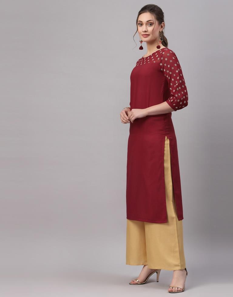Maroon Printed Kurti | Leemboodi