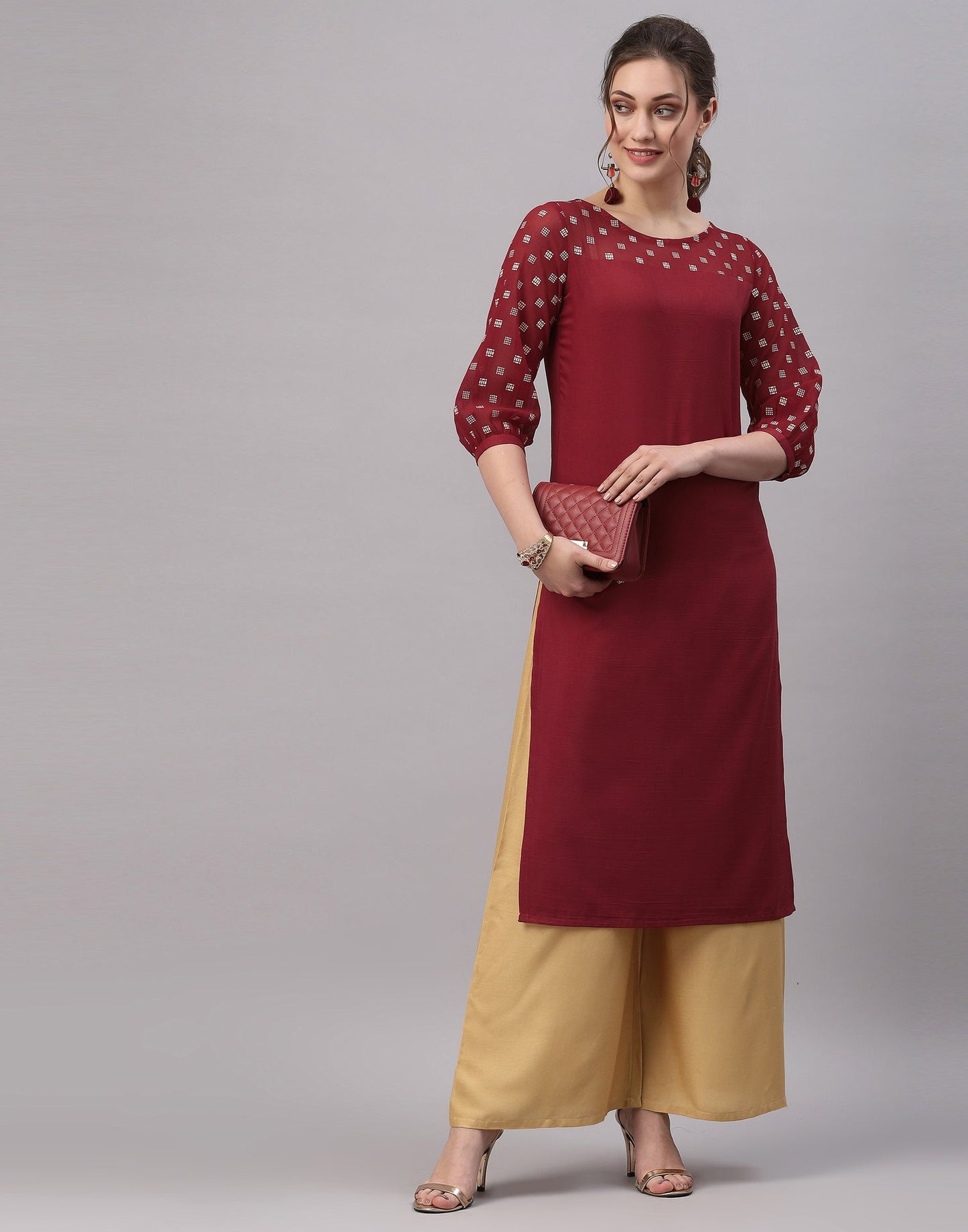 Maroon Printed Kurti | Leemboodi