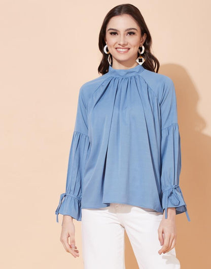 Sky Blue Braided Neck Top | Sudathi