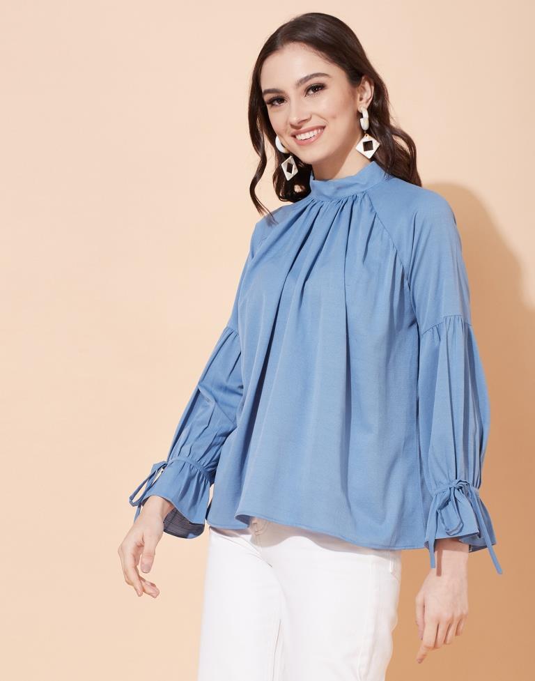 Sky Blue Braided Neck Top | Sudathi