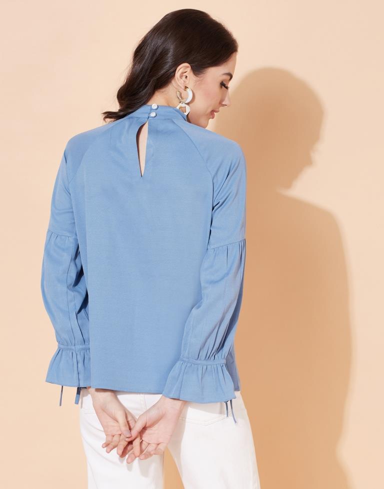 Sky Blue Braided Neck Top | Sudathi