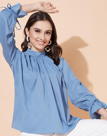 Sky Blue Braided Neck Top | Sudathi