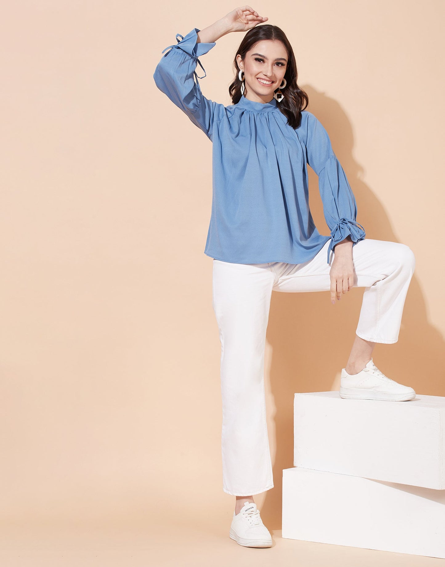 Sky Blue Braided Neck Top | Sudathi