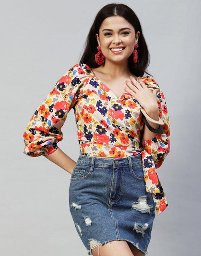 Multicoloured Floral Knotted Top | Sudathi