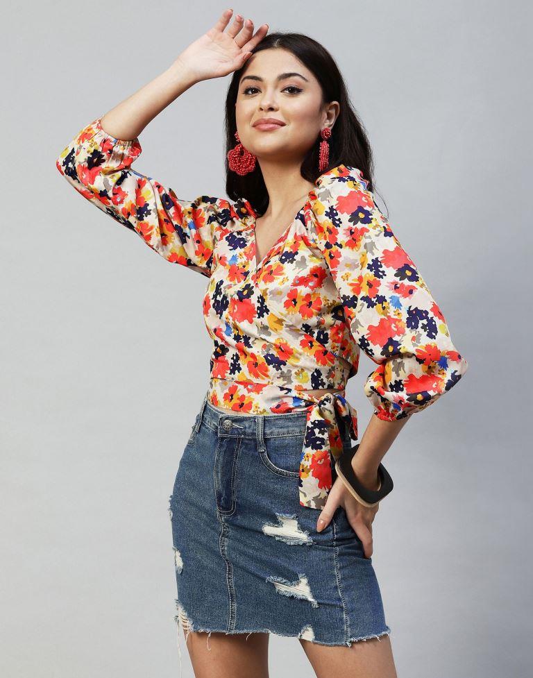 Multicoloured Floral Knotted Top | Sudathi