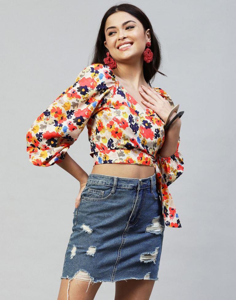 Multicoloured Floral Knotted Top | Sudathi