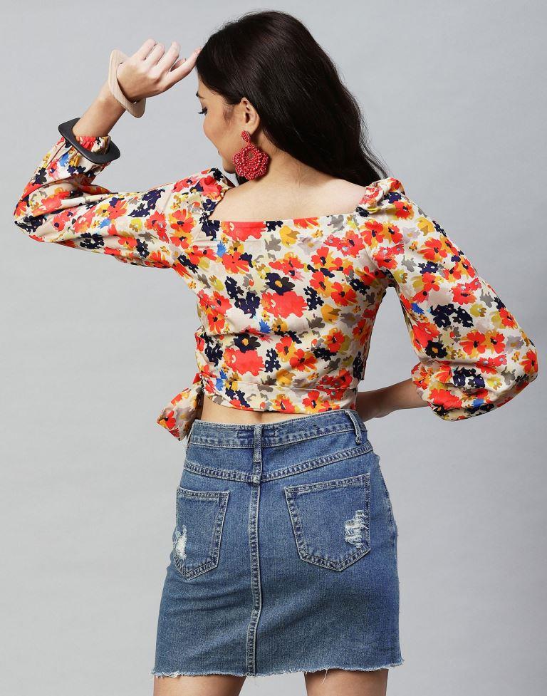 Multicoloured Floral Knotted Top | Sudathi