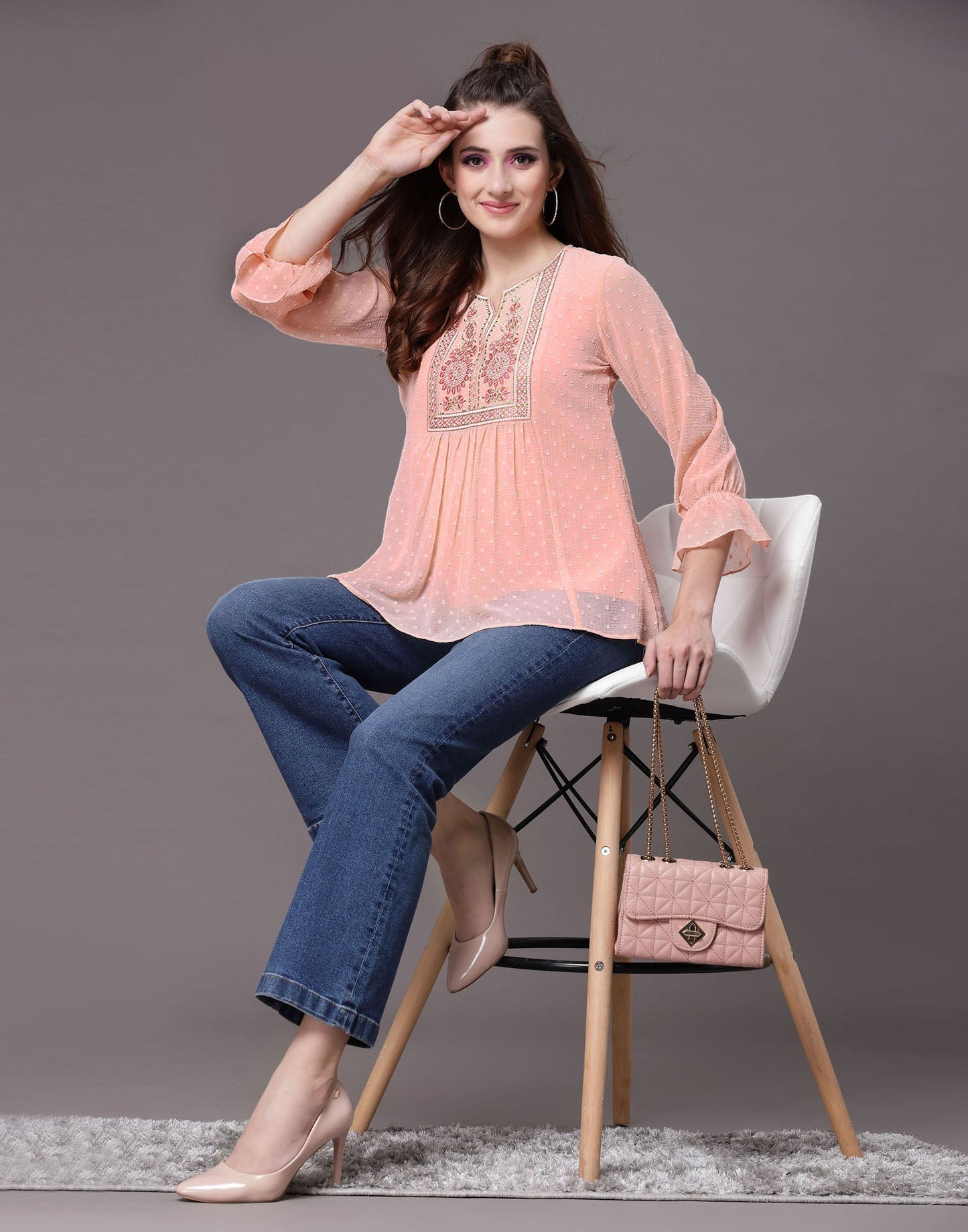 Peach Rotto Butti Top | Sudathi